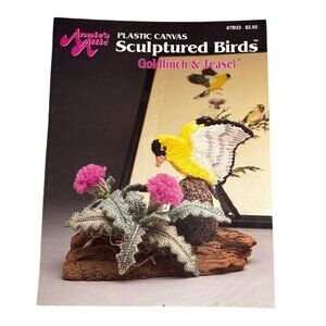 Annies Attic Plastic Canvas Sculptured Birds Goldfinch & Teasel Pattern 1991 Vtg